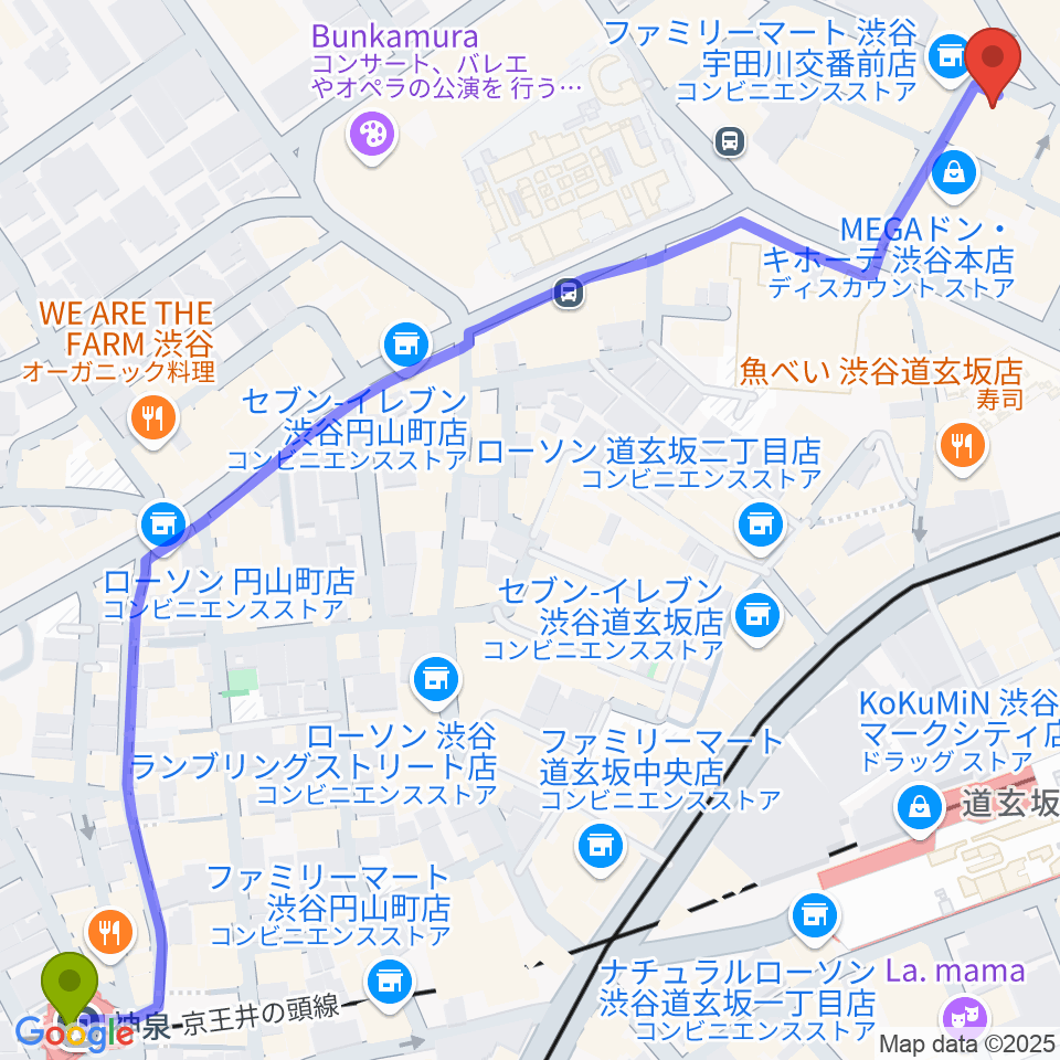 神泉駅からディスクユニオン渋谷ジャズ/レアグルーヴ館へのルートマップ地図