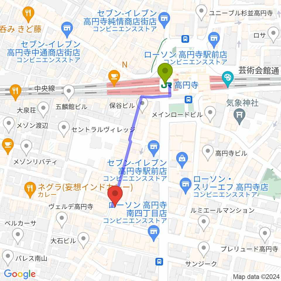 RECORD BOYの最寄駅高円寺駅からの徒歩ルート（約4分）地図