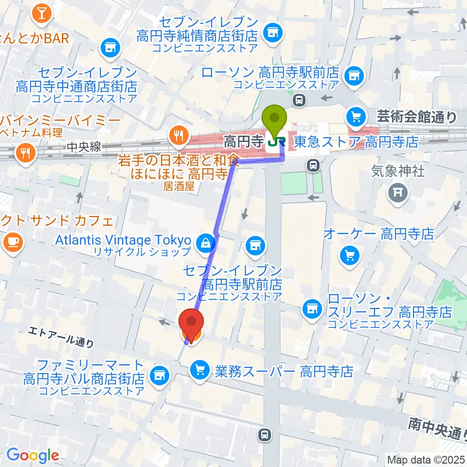RECORD BOYの最寄駅高円寺駅からの徒歩ルート（約4分）地図