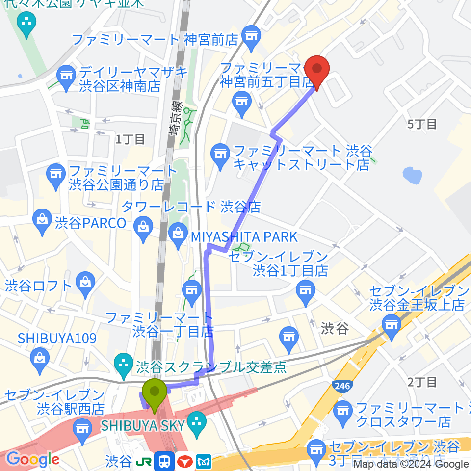 渋谷駅からGLOCAL RECORDSへのルートマップ地図