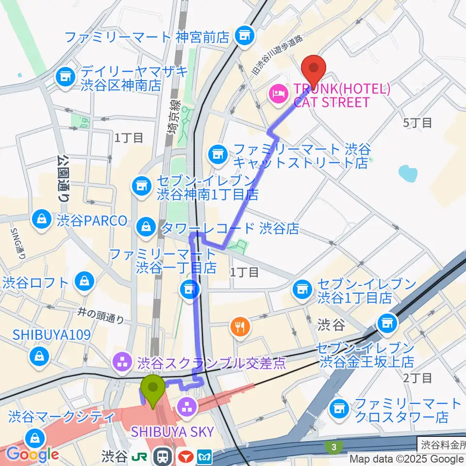渋谷駅からGLOCAL RECORDSへのルートマップ地図