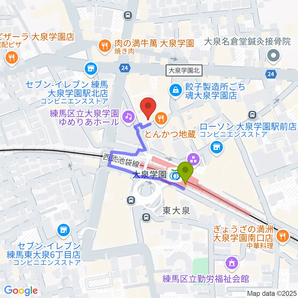 大泉学園アミズ・バーの最寄駅大泉学園駅からの徒歩ルート（約2分）地図