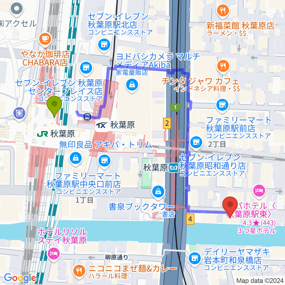 秋葉原駅からCLUB GOODMANへのルートマップ地図