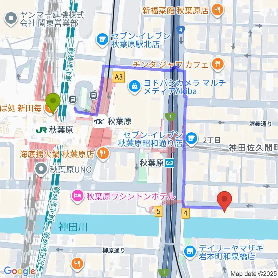 秋葉原駅からCLUB GOODMANへのルートマップ地図