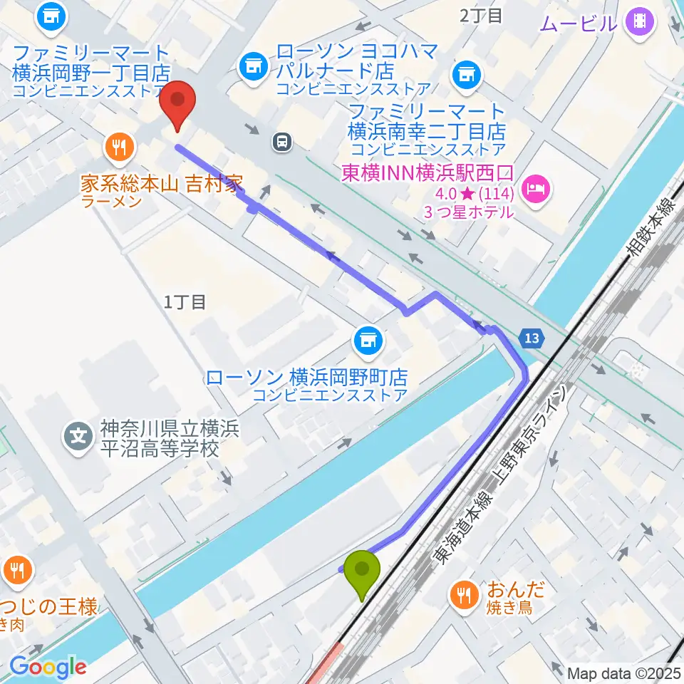 ベリーメリーミュージックスクール横浜校の最寄駅平沼橋駅からの徒歩ルート（約6分）地図