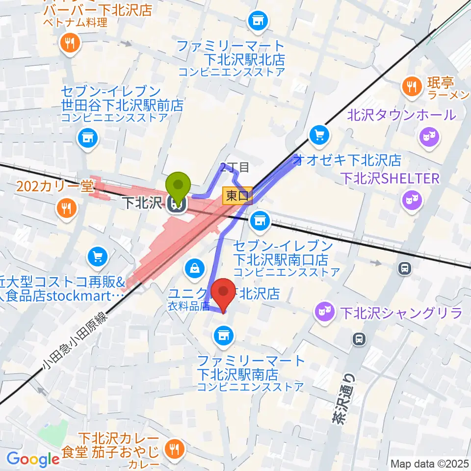 下北沢バラックブロックカフェの最寄駅下北沢駅からの徒歩ルート（約2分）地図