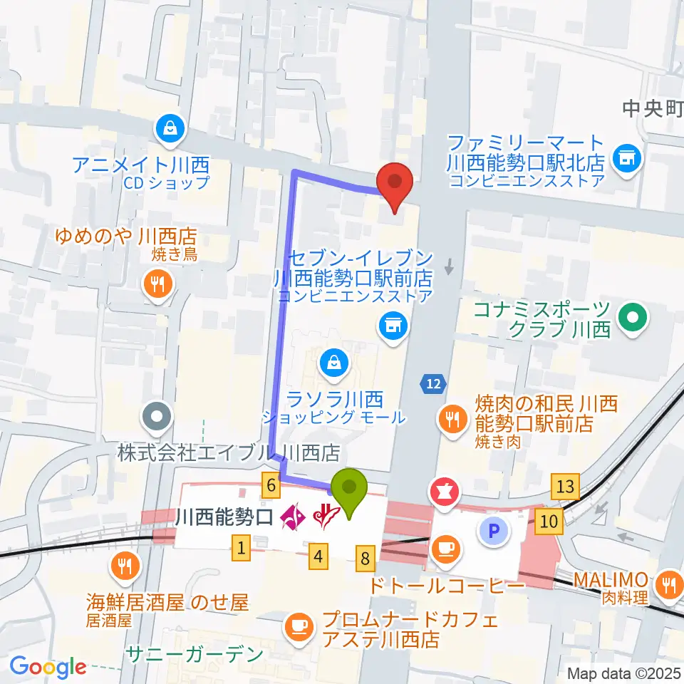 BEAT ON MUSIC SCHOOLの最寄駅川西能勢口駅からの徒歩ルート（約4分）地図