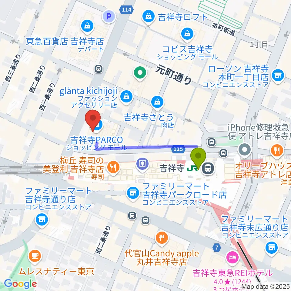 ディスクユニオン吉祥寺店の最寄駅吉祥寺駅からの徒歩ルート（約3分）地図