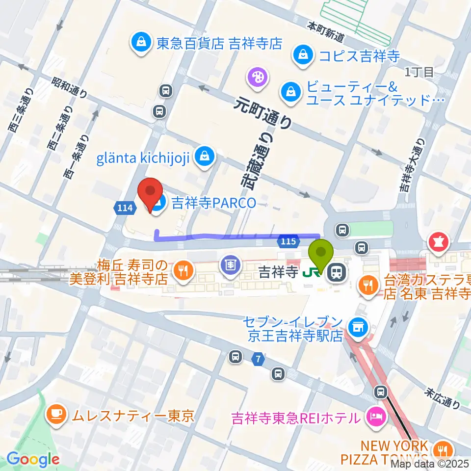 ディスクユニオン吉祥寺店の最寄駅吉祥寺駅からの徒歩ルート（約3分）地図