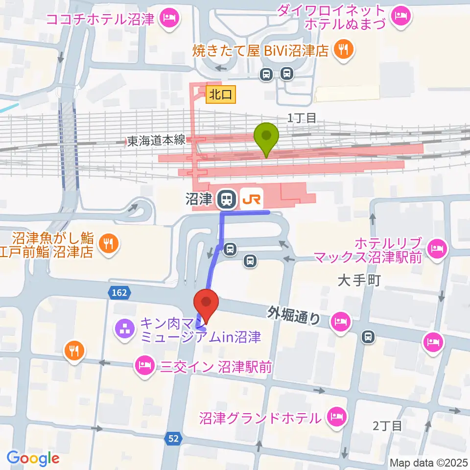 沼津ラクーンよしもと劇場の最寄駅沼津駅からの徒歩ルート（約3分）地図
