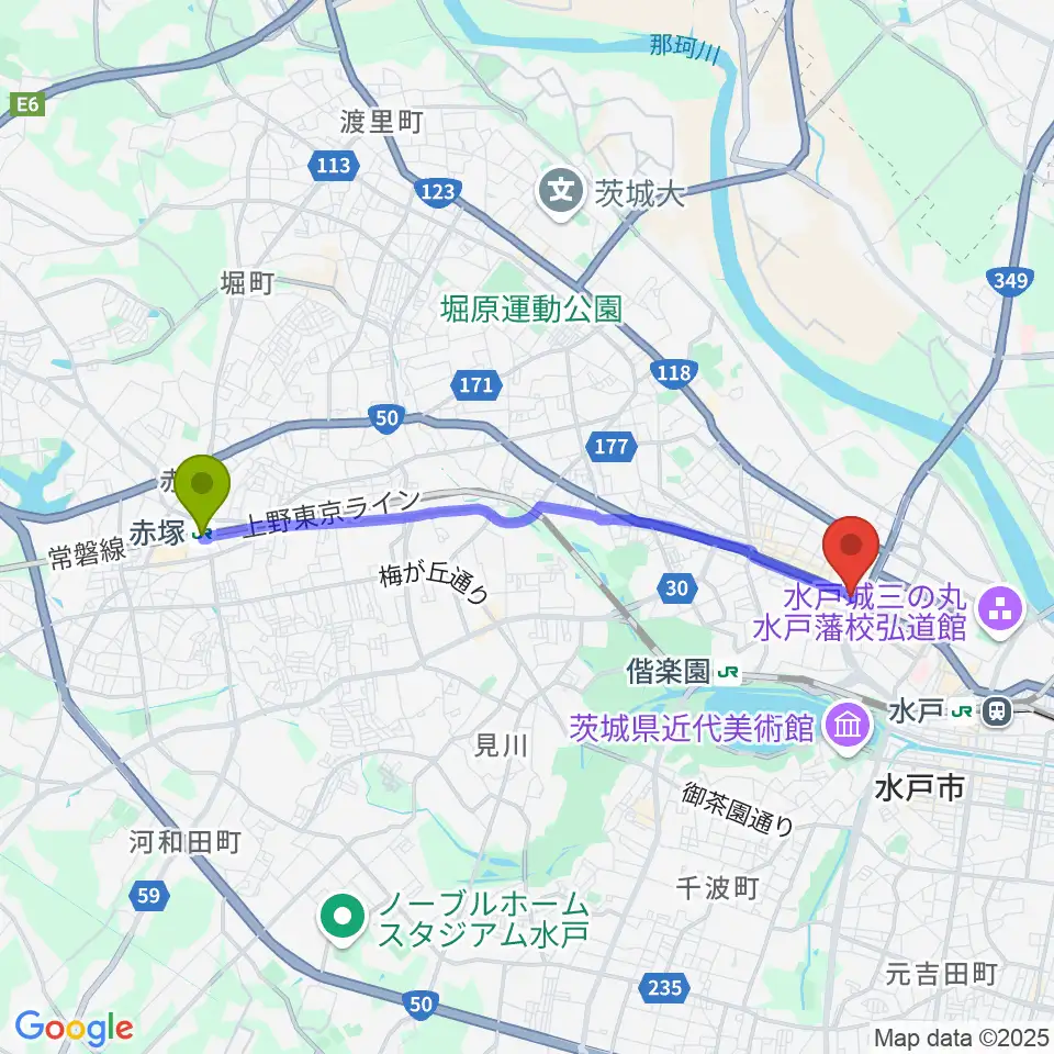 赤塚駅からrecord KNOXへのルートマップ地図