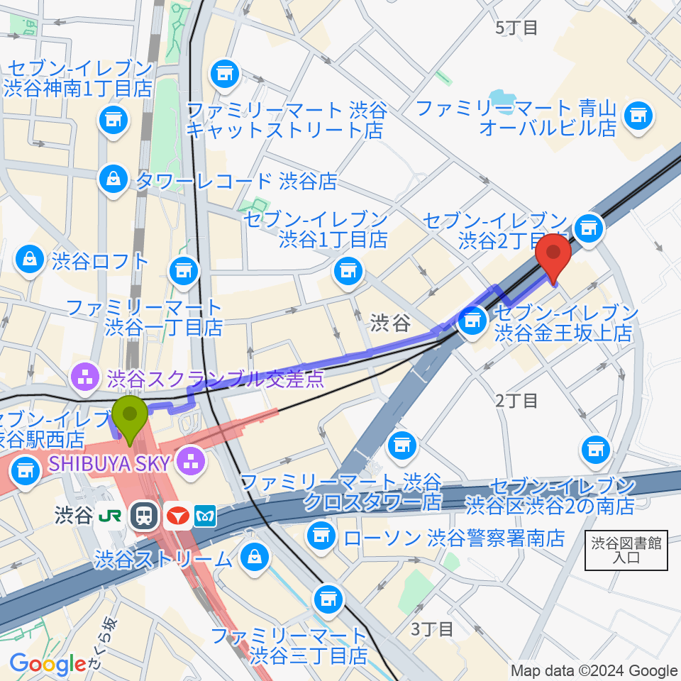 青山ZEROの最寄駅渋谷駅からの徒歩ルート（約10分）地図