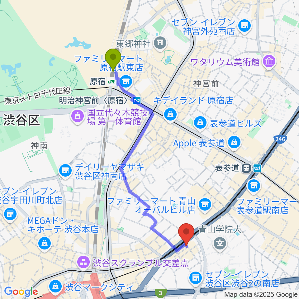 原宿駅から青山ZEROへのルートマップ地図