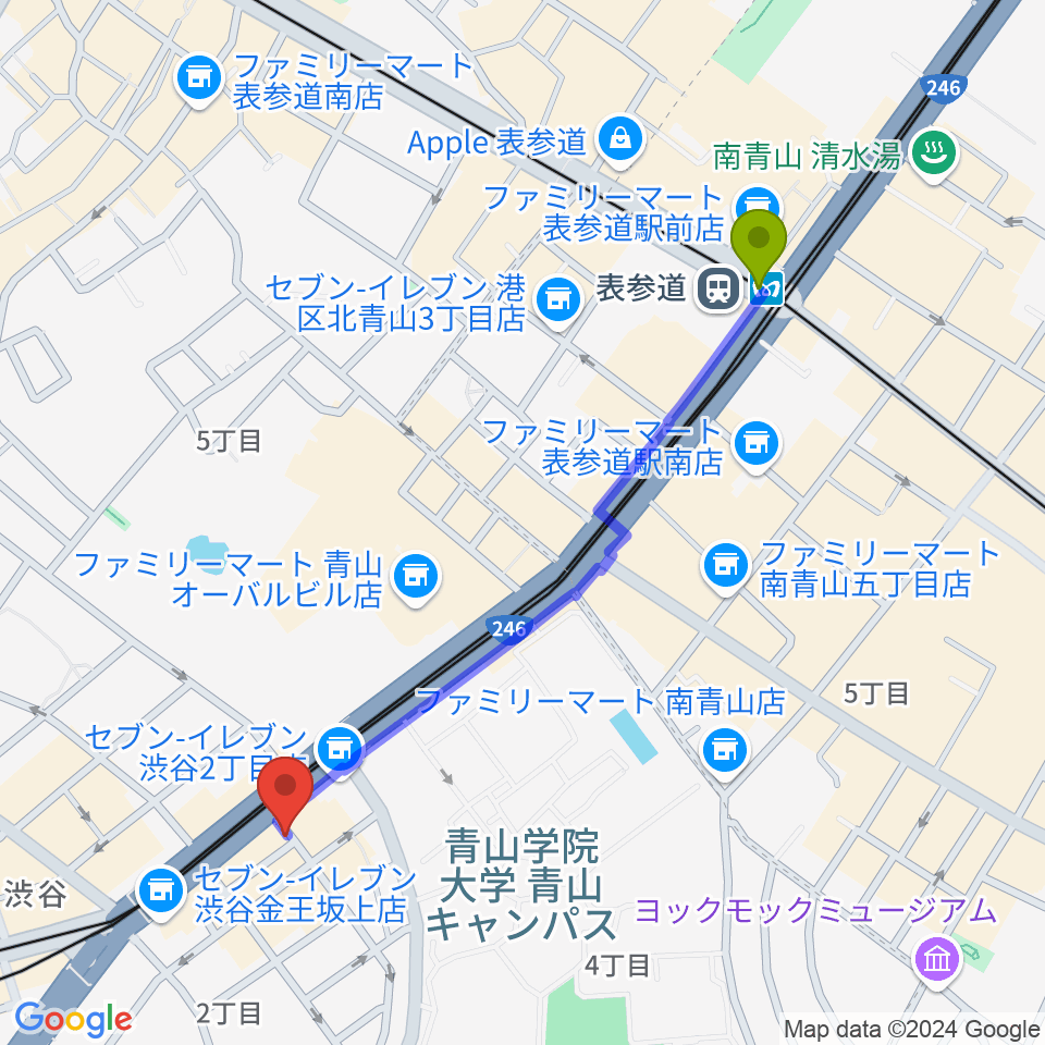 表参道駅から青山ZEROへのルートマップ地図