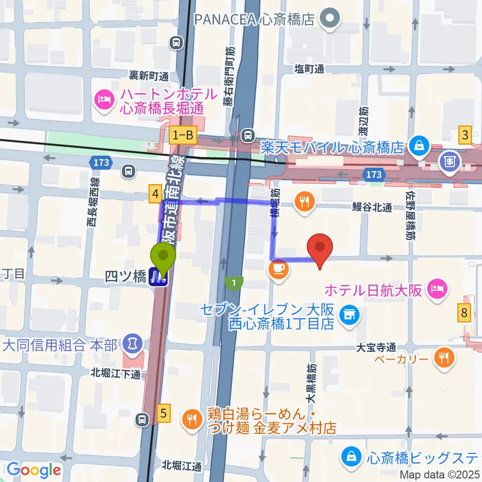 NEWTONE RECORDSの最寄駅四ツ橋駅からの徒歩ルート（約3分）地図
