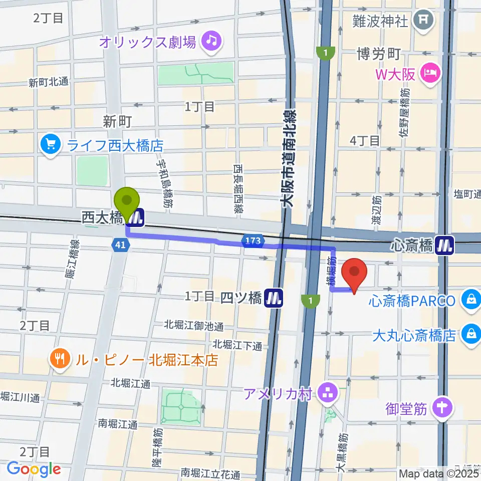 西大橋駅からNEWTONE RECORDSへのルートマップ地図