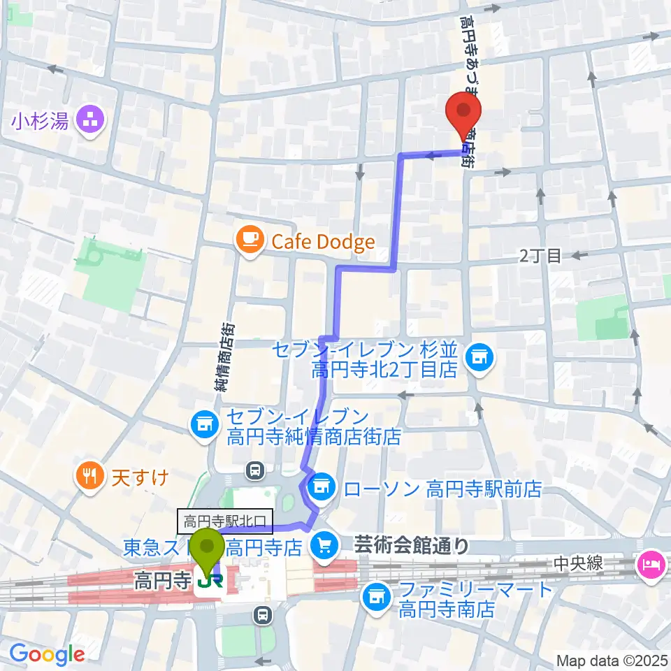 高円寺ヨーロピアンパパの最寄駅高円寺駅からの徒歩ルート（約6分）地図