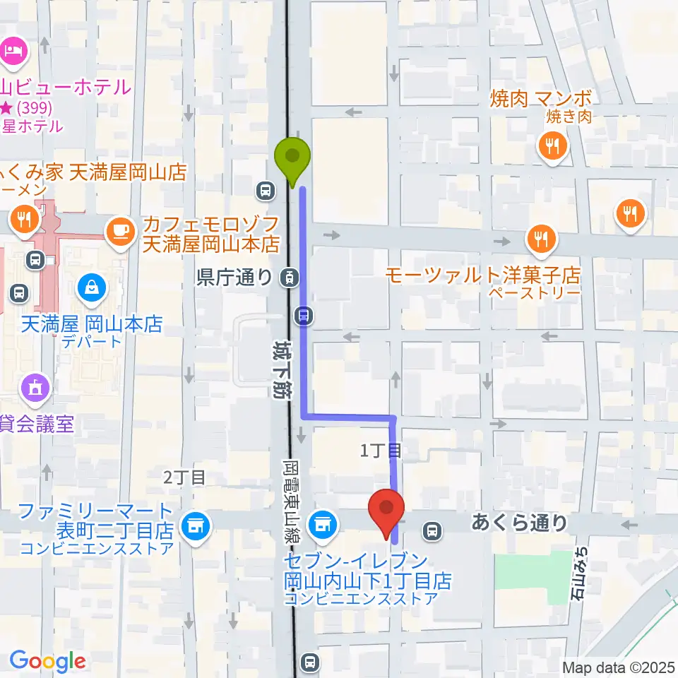 県庁通り駅からrecord shop DIG DIGへのルートマップ地図