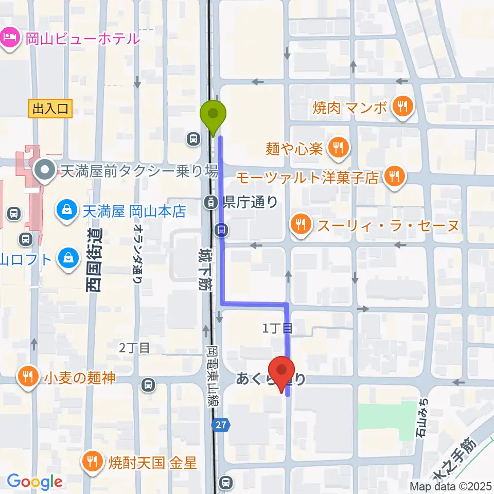 県庁通り駅からrecord shop DIG DIGへのルートマップ地図