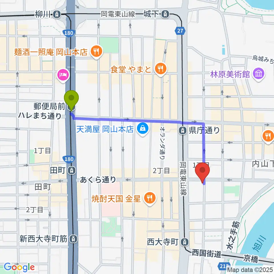郵便局前駅からrecord shop DIG DIGへのルートマップ地図