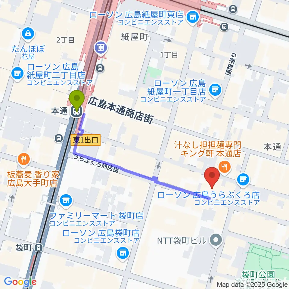 DISK SHOP MISERYの最寄駅本通駅からの徒歩ルート（約4分）地図