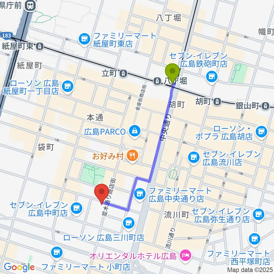 八丁堀駅からSTEREO RECORDSへのルートマップ地図