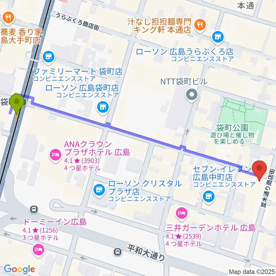 STEREO RECORDSの最寄駅袋町駅からの徒歩ルート（約7分）地図