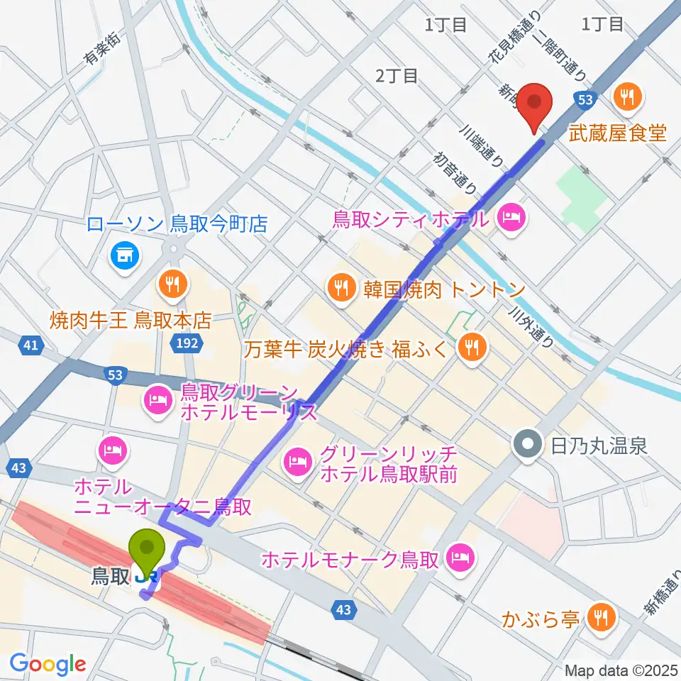 borzoi recordの最寄駅鳥取駅からの徒歩ルート（約13分）地図