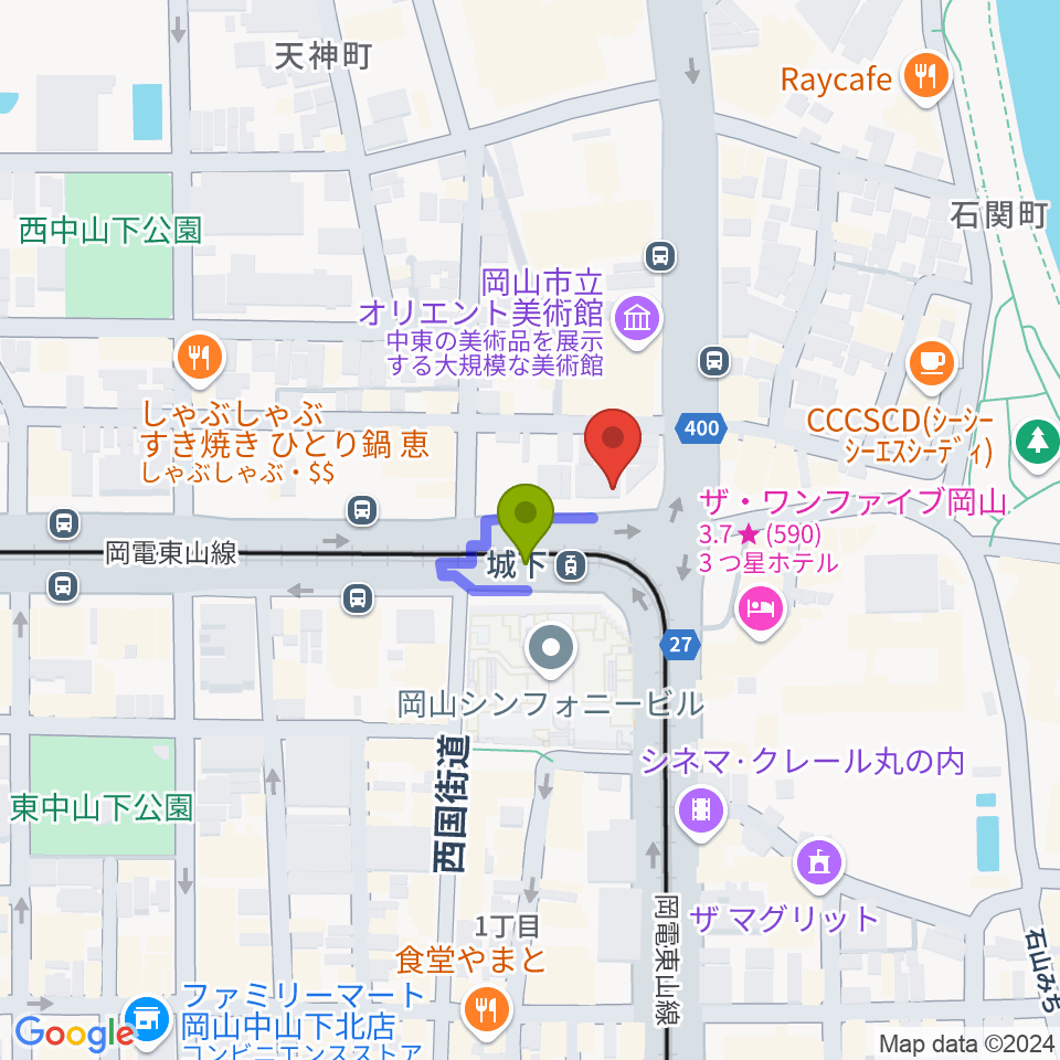 城下公会堂の最寄駅城下駅からの徒歩ルート（約1分）地図