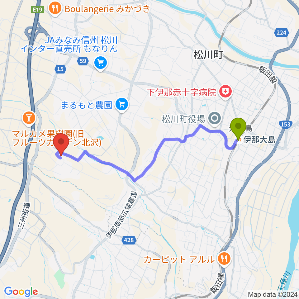 Mstudio エムスタの最寄駅伊那大島駅からの徒歩ルート（約37分）地図