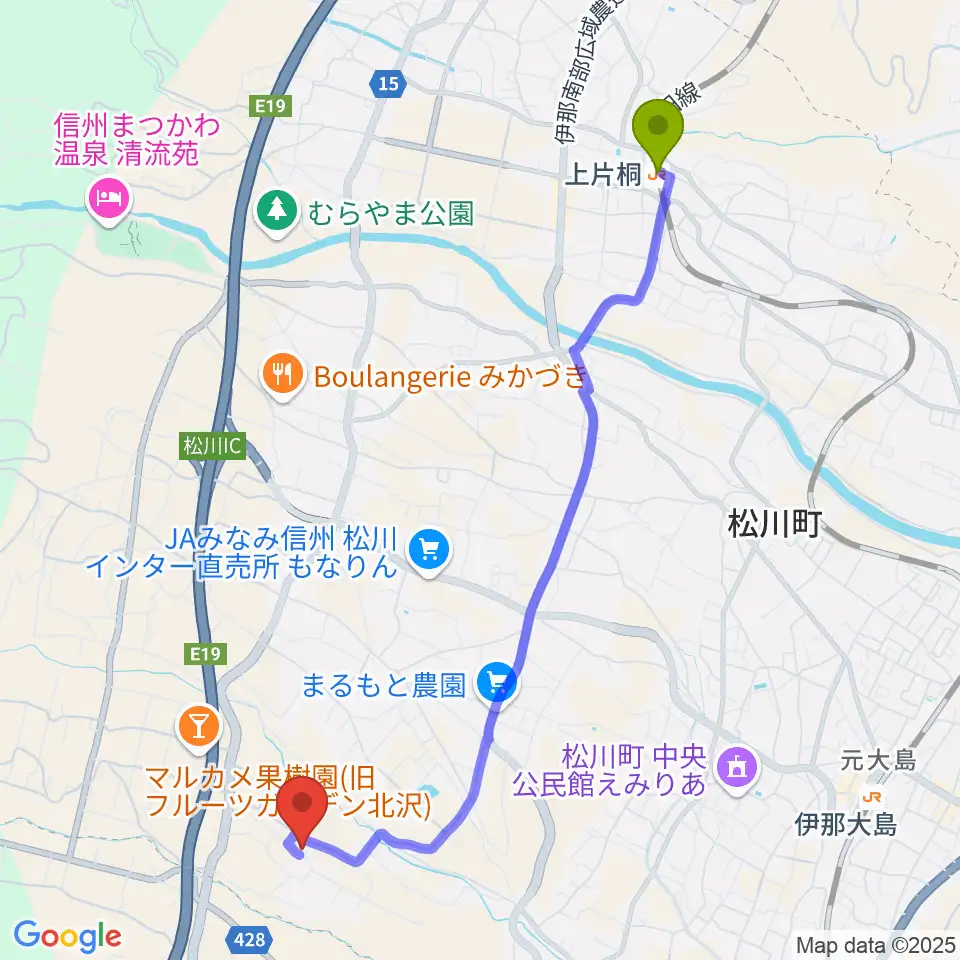 上片桐駅からMstudio エムスタへのルートマップ地図