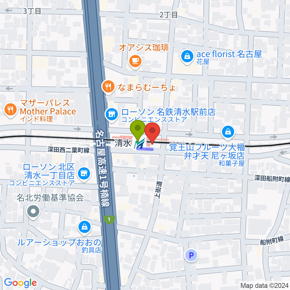 STIFF SLACKの最寄駅清水駅からの徒歩ルート（約0分）地図