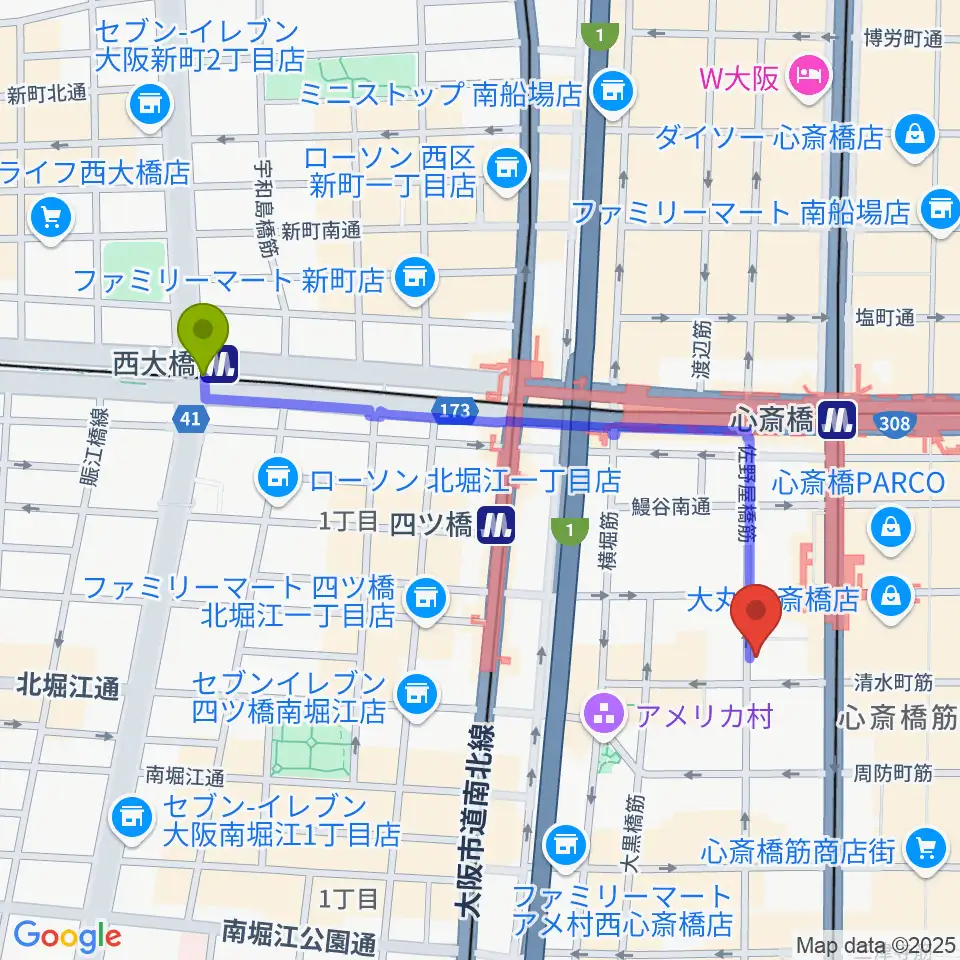 西大橋駅からVOXMUSICへのルートマップ地図
