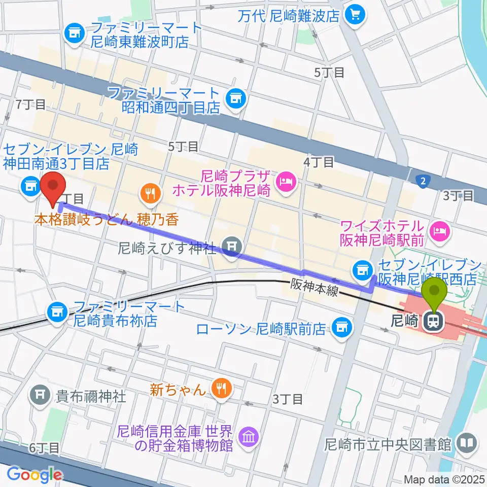 尼崎駅から尼崎toraへのルートマップ地図