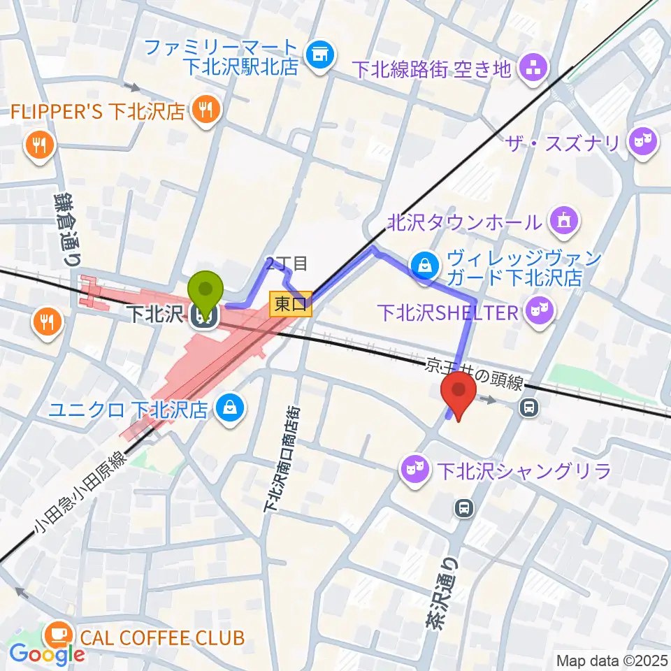 下北沢CLUB Queの最寄駅下北沢駅からの徒歩ルート（約3分）地図