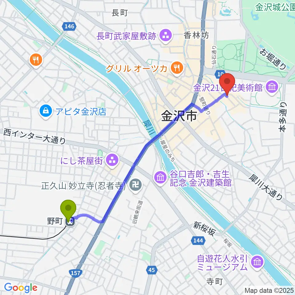 レコード・ビーチパーティの最寄駅野町駅からの徒歩ルート（約21分）地図
