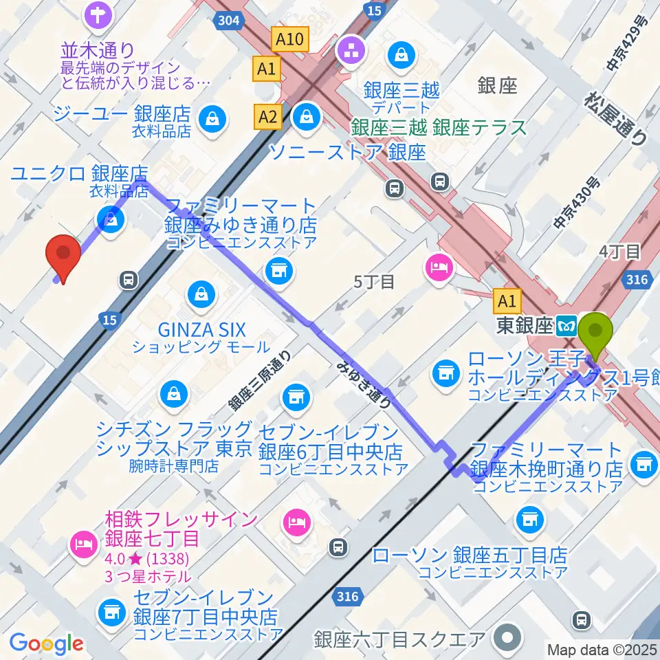 東銀座駅から銀座TACT(タクト)へのルートマップ MDATA 東銀座駅から銀座TACT(タクト)へのルートマップ MDATA