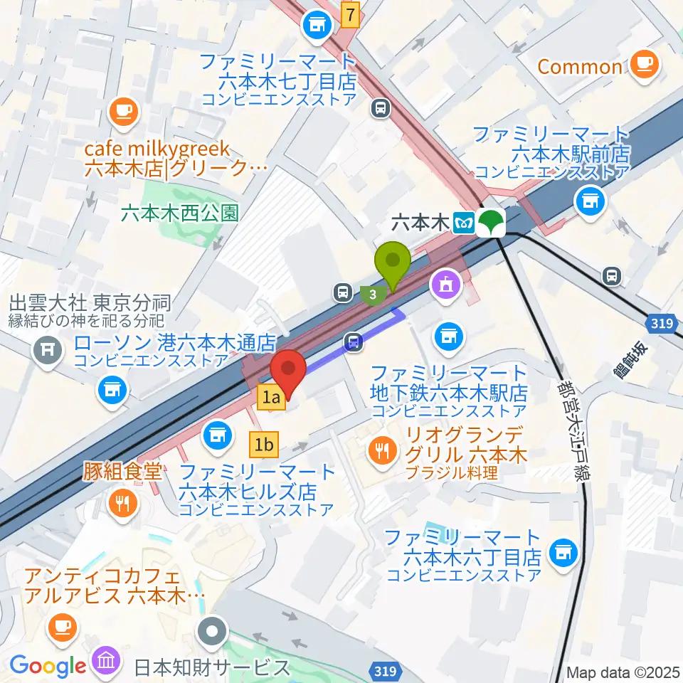 六本木アルフィーの最寄駅六本木駅からの徒歩ルート（約2分）地図