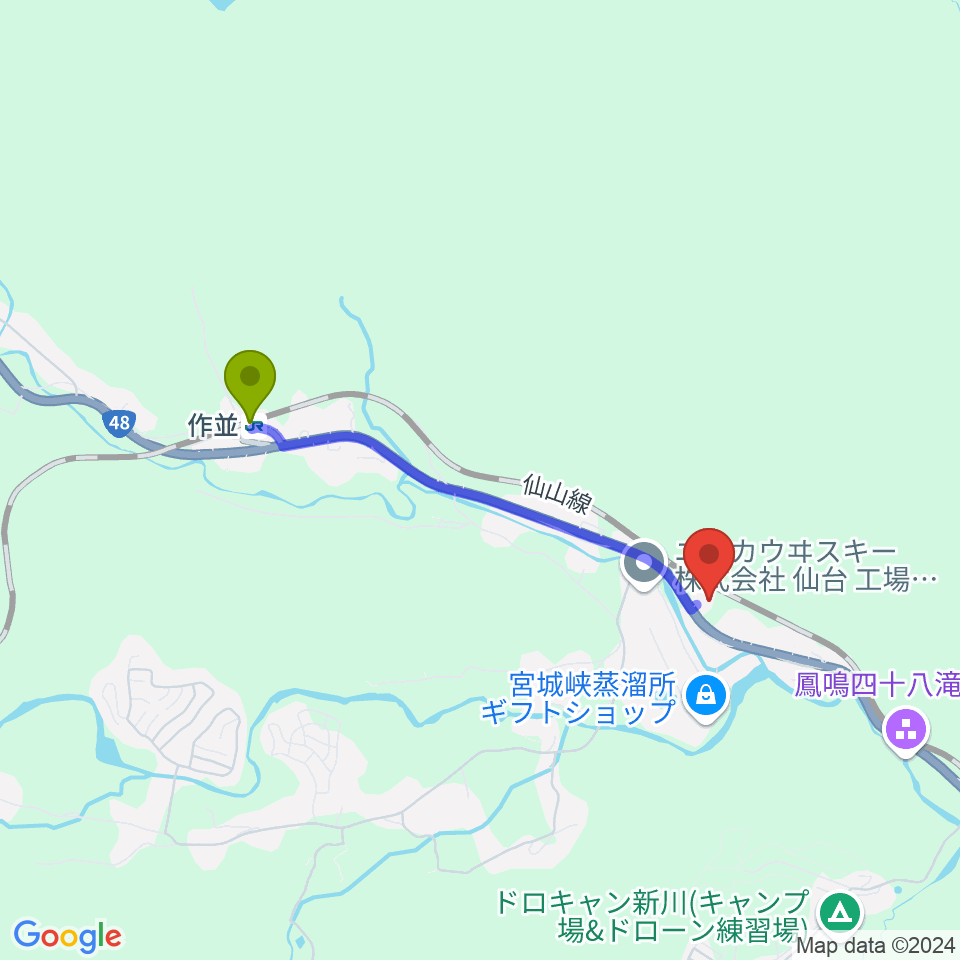 パラダイスレコードの最寄駅作並駅からの徒歩ルート（約31分）地図