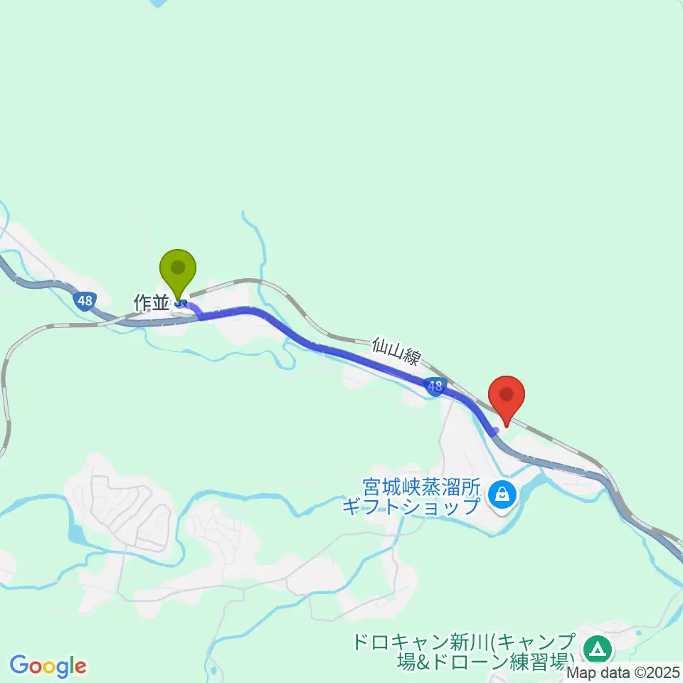パラダイスレコードの最寄駅作並駅からの徒歩ルート（約31分）地図