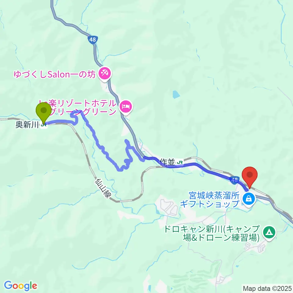 奥新川駅からパラダイスレコードへのルートマップ地図