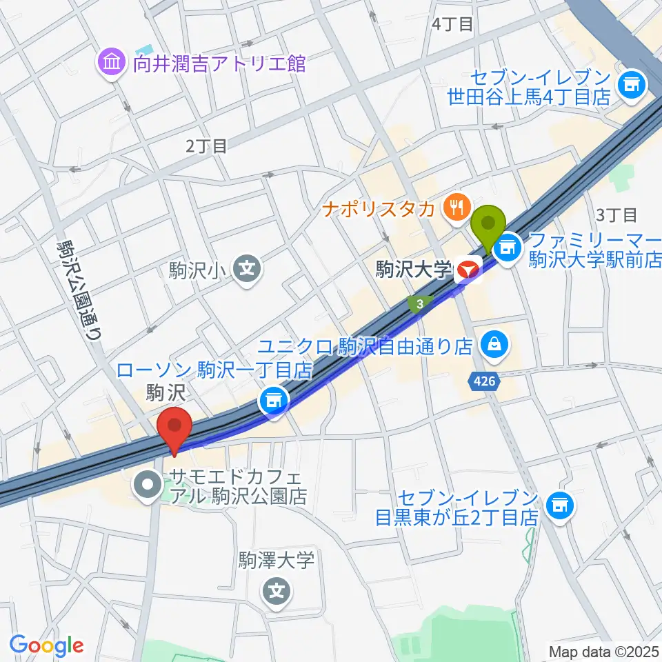 STUDIO ARNESTの最寄駅駒沢大学駅からの徒歩ルート（約9分）地図