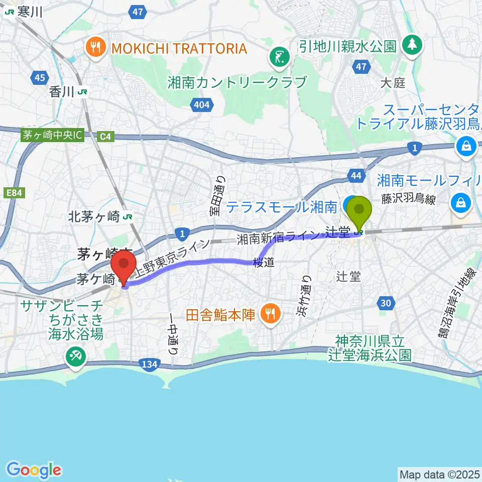 辻堂駅からLUSH LIFEへのルートマップ地図