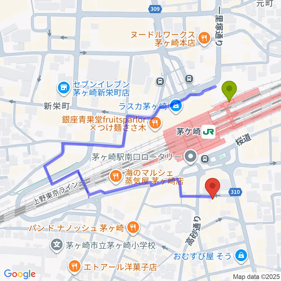 LUSH LIFEの最寄駅茅ケ崎駅からの徒歩ルート（約3分）地図