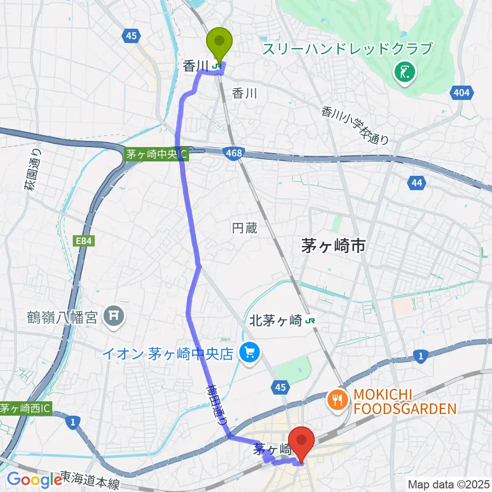 香川駅からLUSH LIFEへのルートマップ地図
