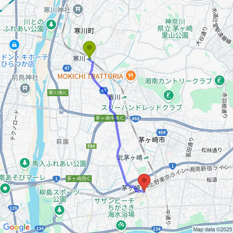 寒川駅からLUSH LIFEへのルートマップ地図