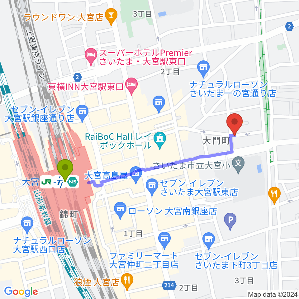 レコード屋グリグリの最寄駅大宮駅からの徒歩ルート（約9分）地図