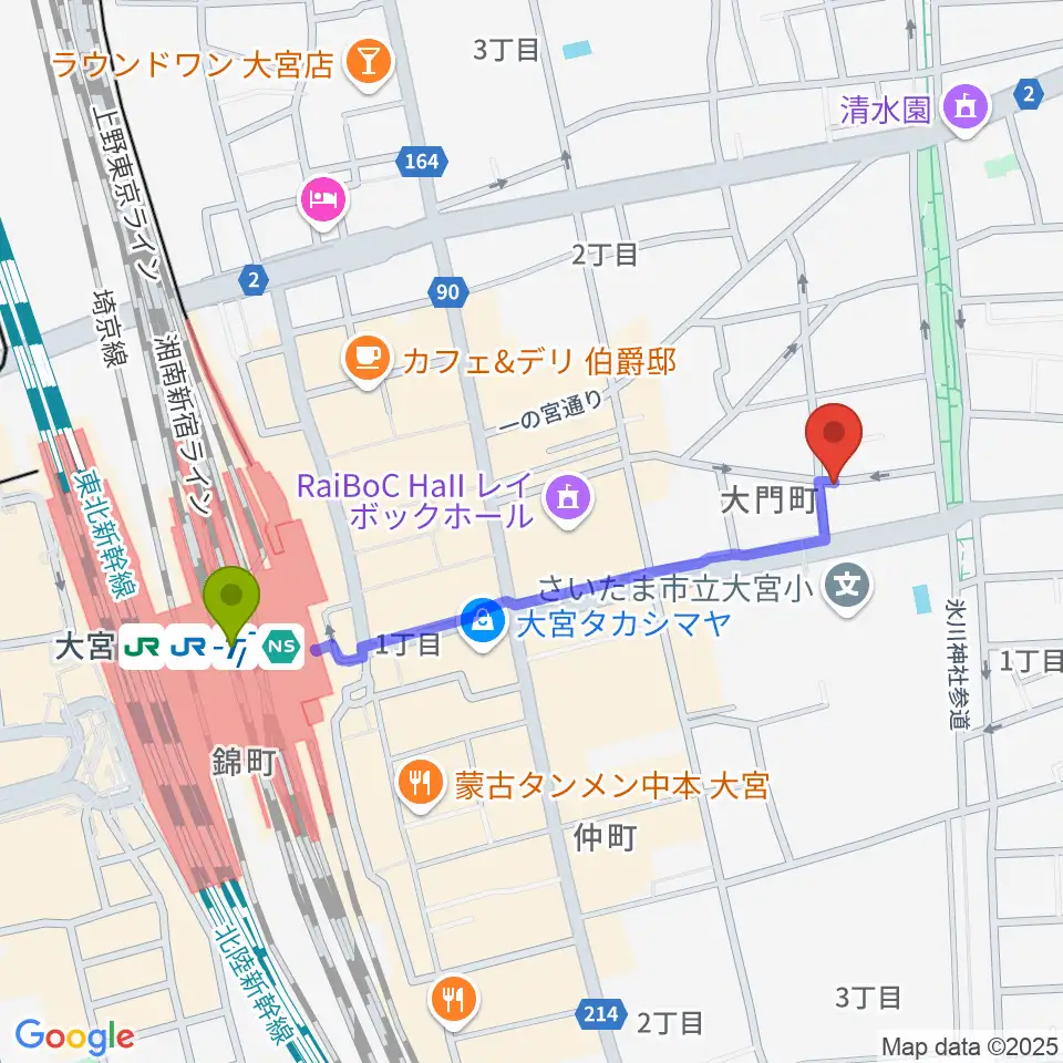 レコード屋グリグリの最寄駅大宮駅からの徒歩ルート（約9分）地図