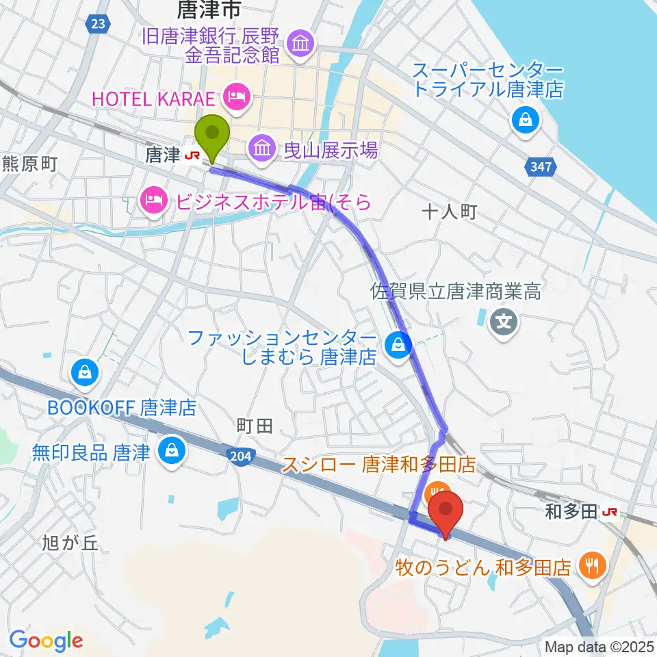 唐津駅から株式会社OLENGEへのルートマップ地図