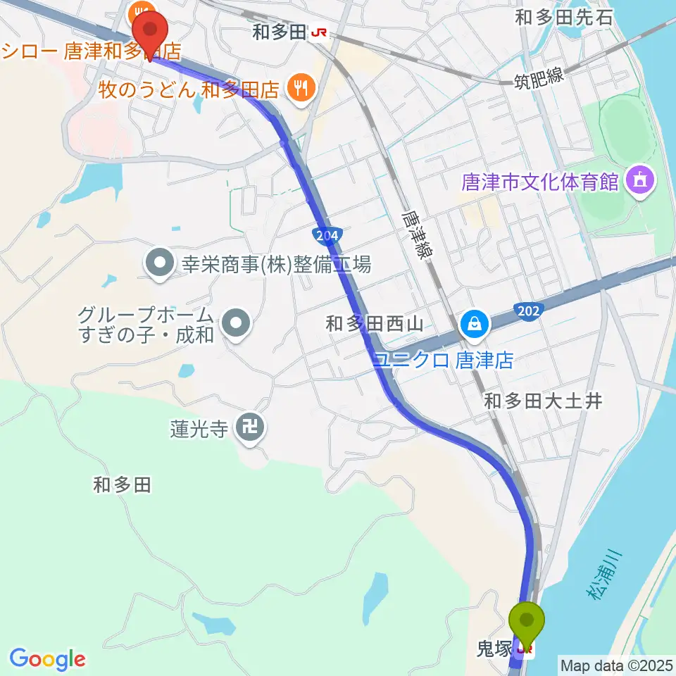 鬼塚駅から株式会社OLENGEへのルートマップ地図